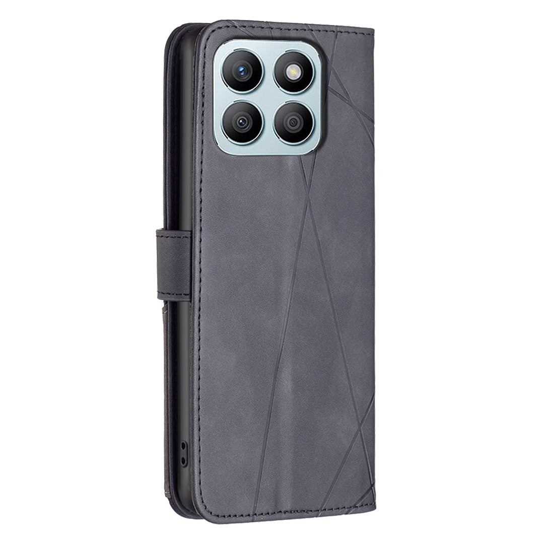 BINFEN COLOR BF05 For Honor X8b 4G Wallet Phone Case Imprinted Geometric Line - Black BINFEN COLOR BF05 For Honor X8b 4G Wallet Phone Case Imprinted Geometric Line - Black